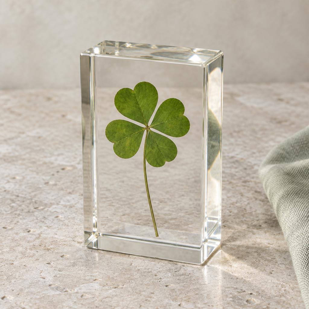 Desk Ornaments with a four-leaf clover preserved in clear resin