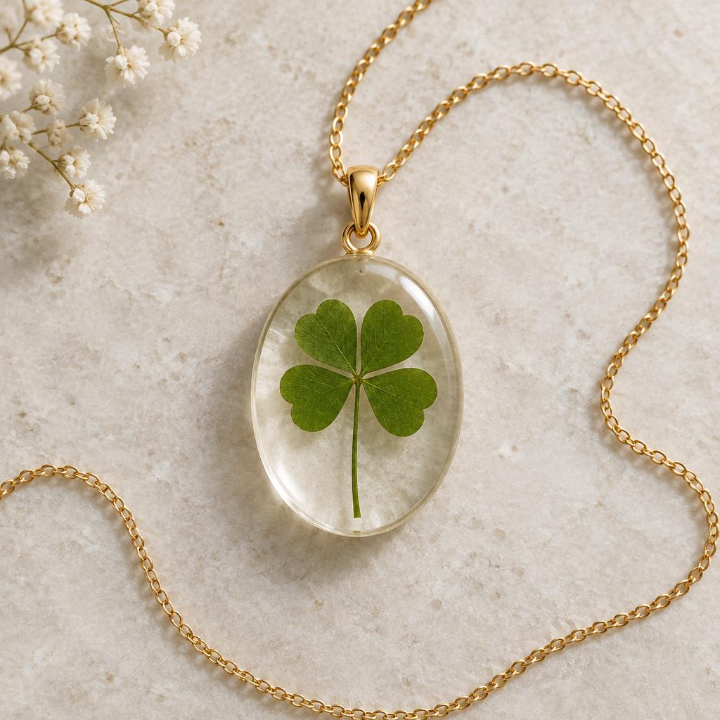 Resin Pendants with a four-leaf clover preserved in clear resin